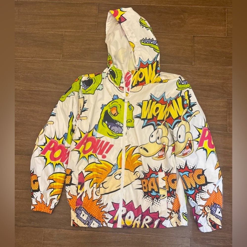Members Only Men's Nickelodeon 90’s Cartoon Mash Print Windbreaker Jacket Size L